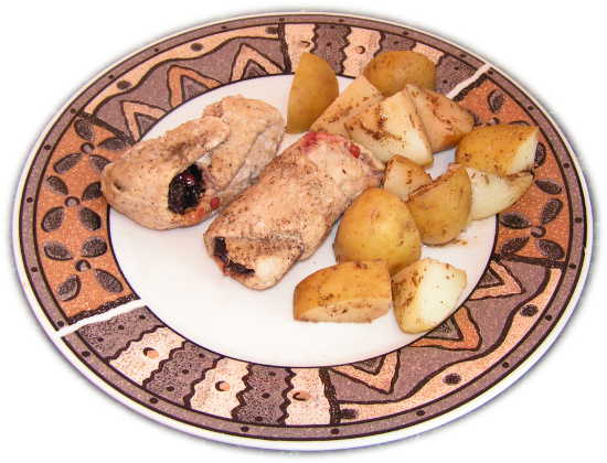 zrazy nadziewane �uszonymi �liwkami i �urawin� z ziemniakami w rozmarynie